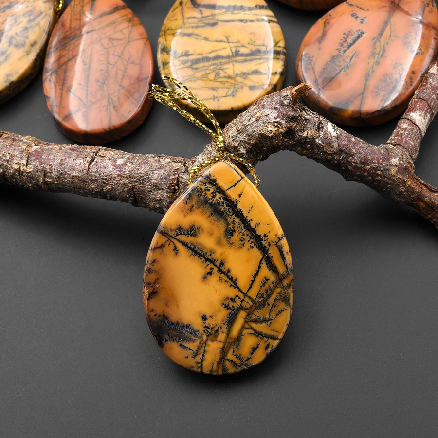 Natural Utah Black Feather Jasper Pendant Side Drilled Teardrop Pendant