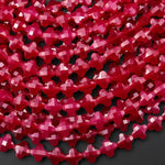 Lab-grown Red Ruby Faceted 4 Four Leaf Clover Gemstone 6mm 8mm Beads 15.5" Strand