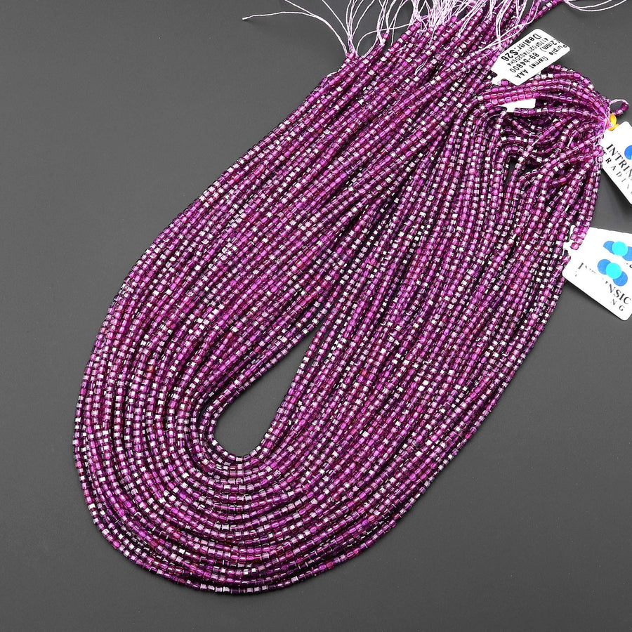 AAA Natural Purple Rhodolite Garnet 2mm 3mm Faceted Cube Beads 15.5" Strand
