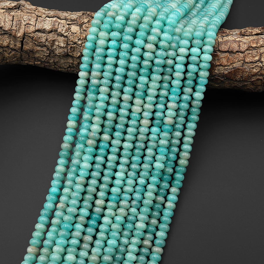 Natural Peruvian Amazonite Beads Smooth Polished Rondelle 6mm 8mm 15.5" Strand