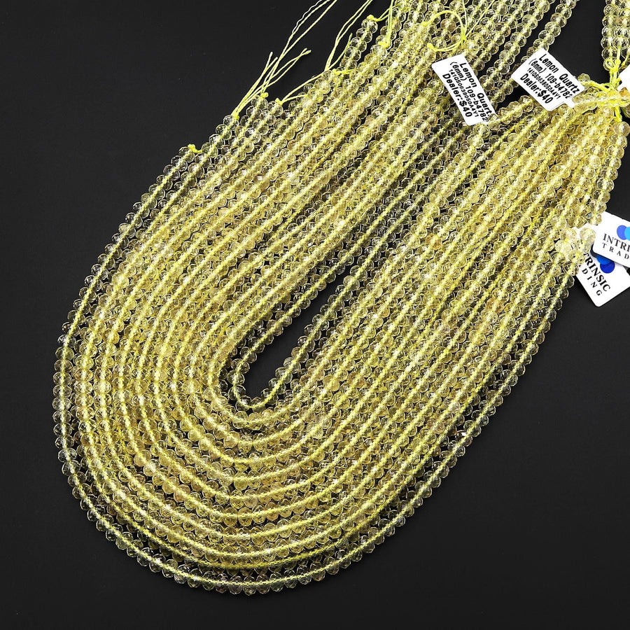 Faceted AAA Natural Brazilian Lemon Quartz 6mm Rondelle Beads Gemstone 15.5" Strand