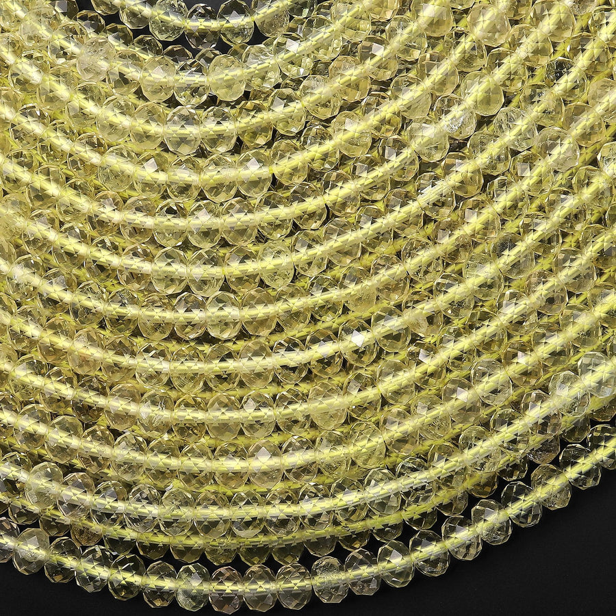 Faceted AAA Natural Brazilian Lemon Quartz 6mm Rondelle Beads Gemstone 15.5" Strand