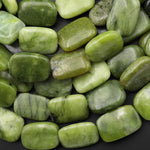 Natural Forest Green Serpentine Jade Rounded Rectangle Beads 15.5" Strand