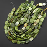 Natural Forest Green Serpentine Jade Rounded Rectangle Beads 15.5" Strand