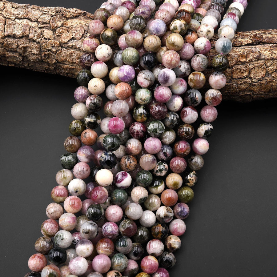 Natural Multicolor Watermelon Pink Green Yellow Tourmaline Round Beads 6mm 8mm 10mm 12mm Colorful Real Genuine Gemstone 15.5" Strand