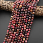 Natural Spessartine Garnet in Rhodonite Beads 6mm 8mm 10mm Red Pink Round Beads 15.5" Strand