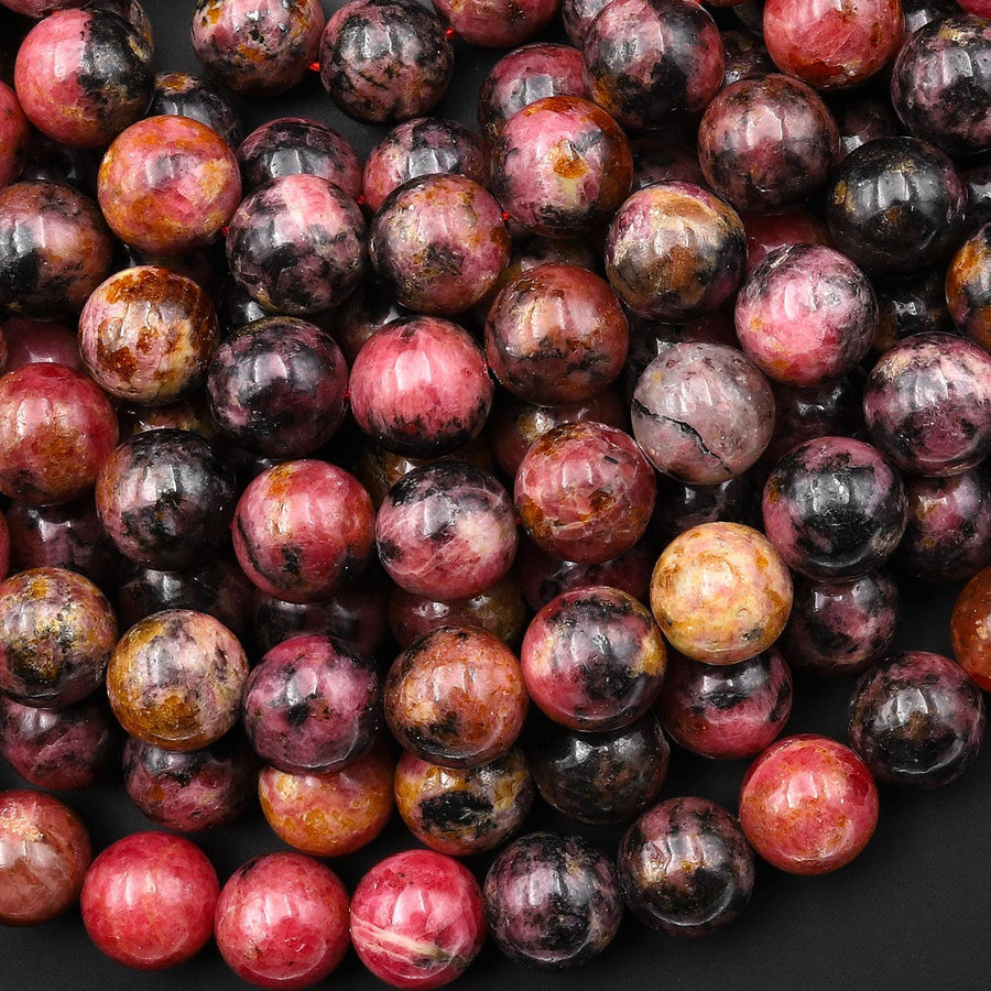 Natural Spessartine Garnet in Rhodonite Beads 6mm 8mm 10mm Red Pink Round Beads 15.5" Strand
