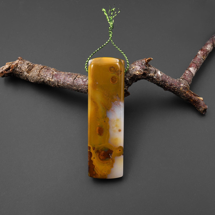 Natural Oregon Polka Dot Agate Curved Long Rectangle Pendant A2