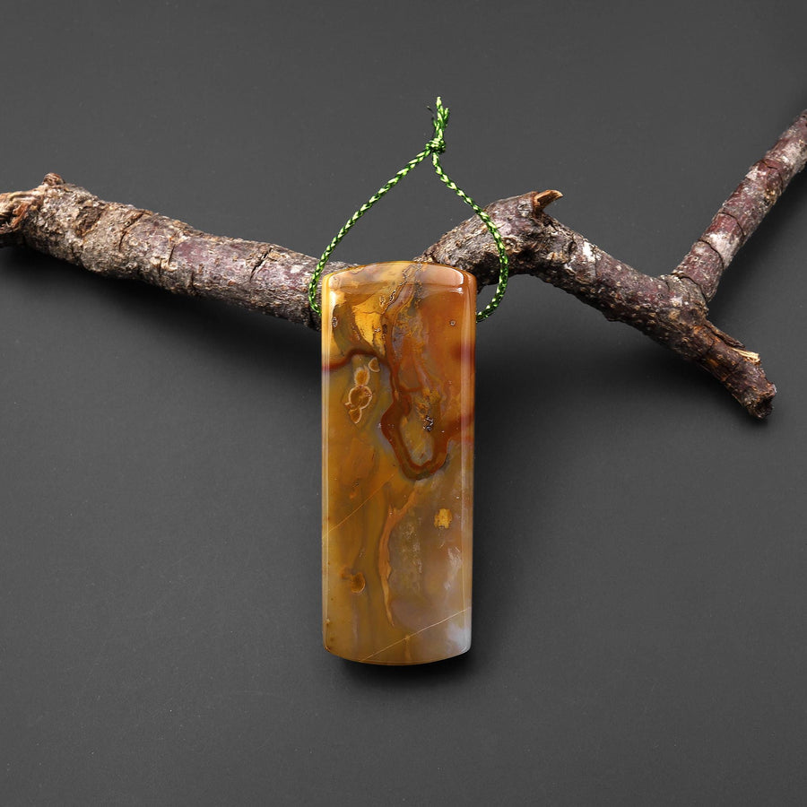 Natural Oregon Polka Dot Agate Curved Long Rectangle Pendant A3
