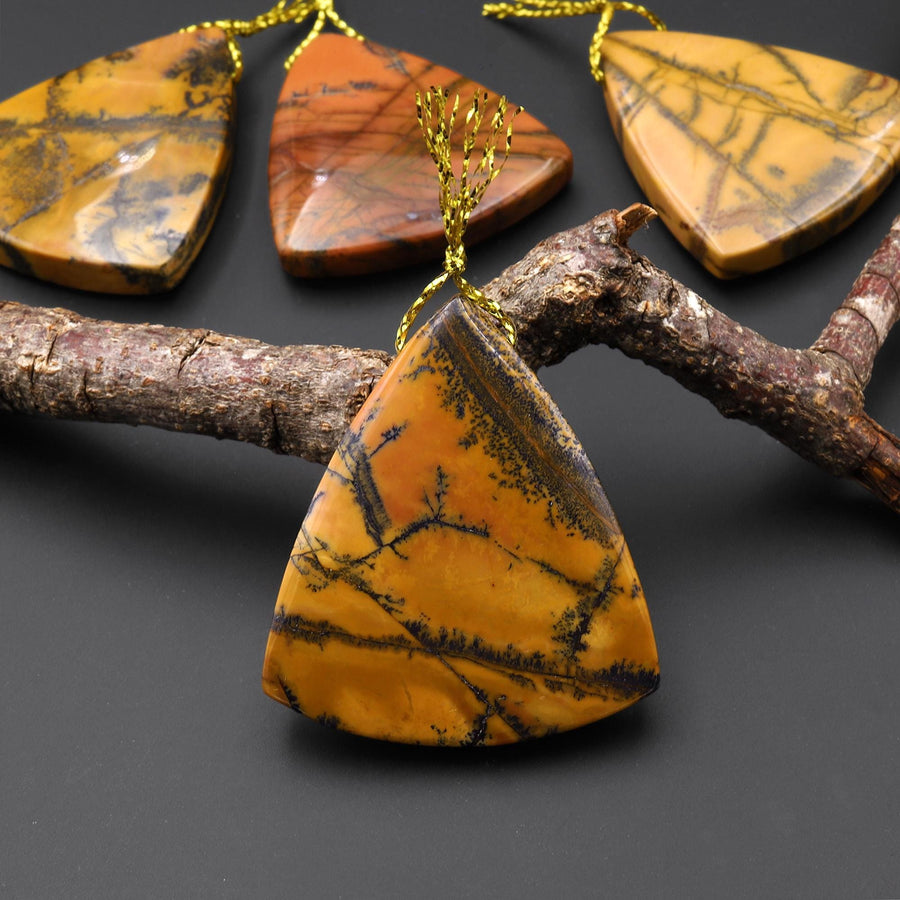 Natural Utah Black Feather Jasper Pendant Side Drilled Triangle Pendant