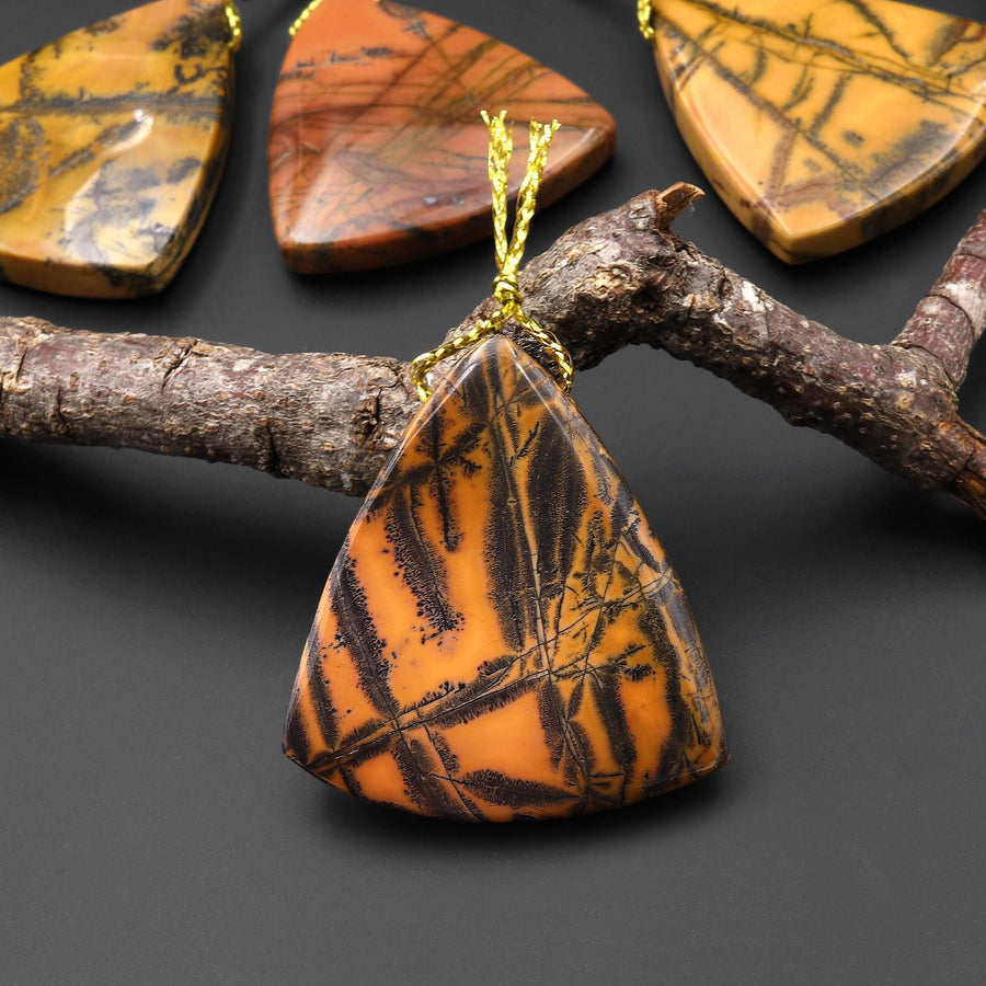 Natural Utah Black Feather Jasper Pendant Side Drilled Triangle Pendant
