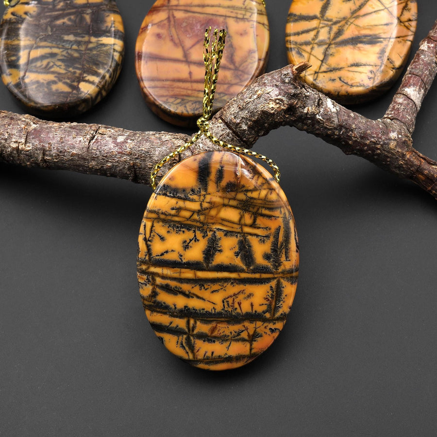 Natural Utah Black Feather Jasper Pendant Side Drilled Oval Pendant