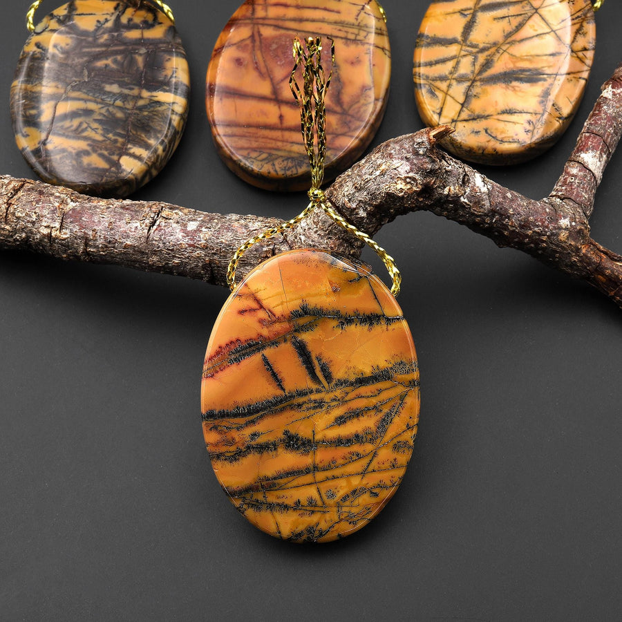 Natural Utah Black Feather Jasper Pendant Side Drilled Oval Pendant A2