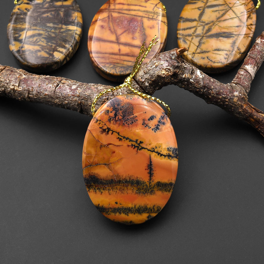 Natural Utah Black Feather Jasper Pendant Side Drilled Oval Pendant A3