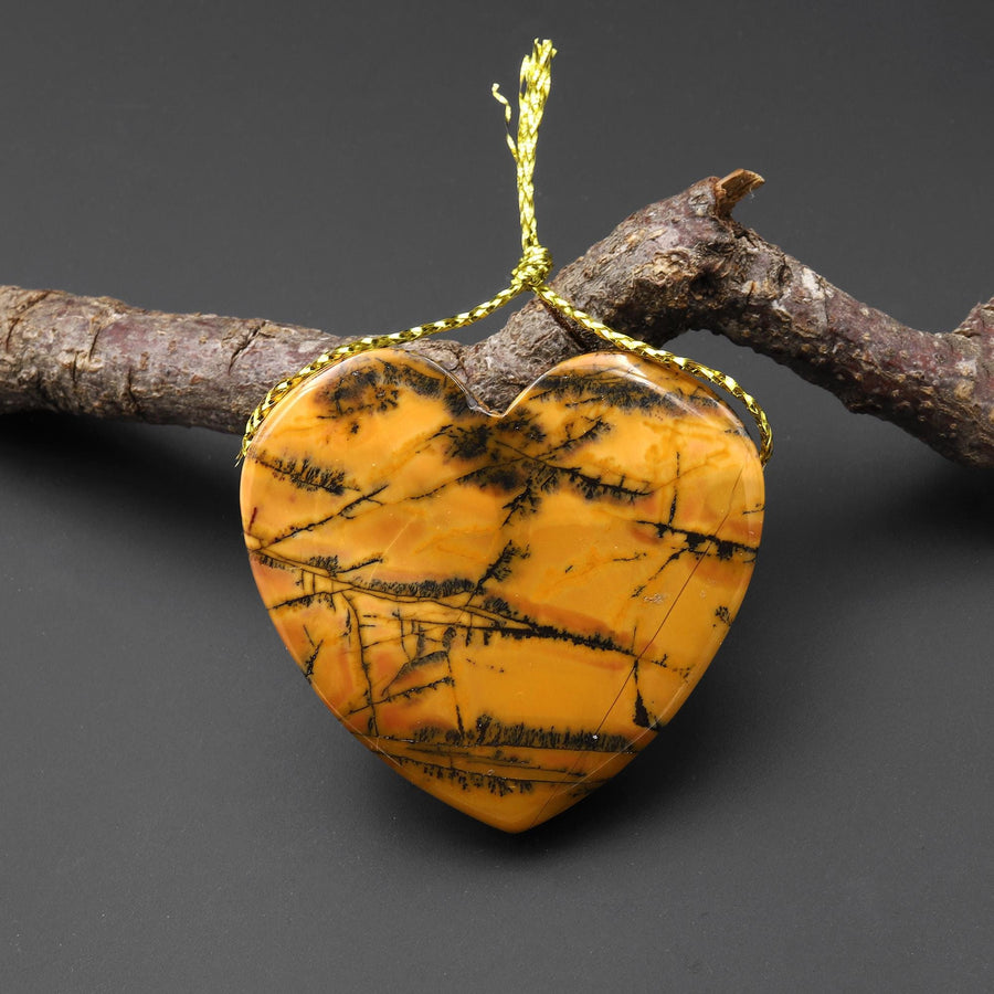 Natural Utah Black Feather Jasper Pendant Side Drilled Heart Pendant A1