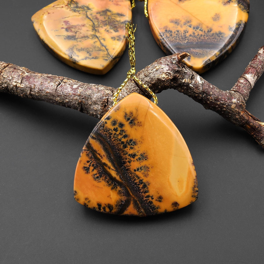 Natural Utah Black Feather Jasper Pendant Side Drilled 2" Curved Triangle Pendant