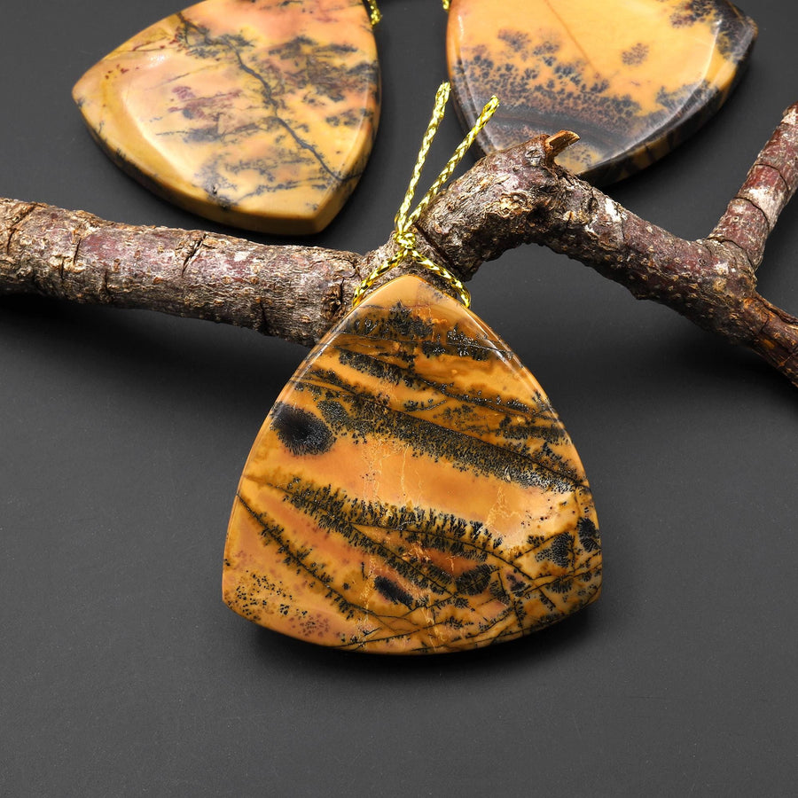 Natural Utah Black Feather Jasper Pendant Side Drilled 2" Curved Triangle Pendant