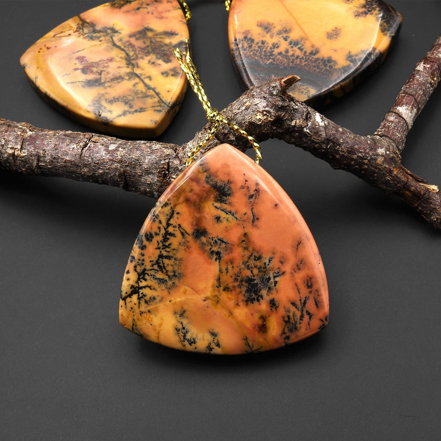 Natural Utah Black Feather Jasper Pendant Side Drilled 2" Curved Triangle Pendant A2