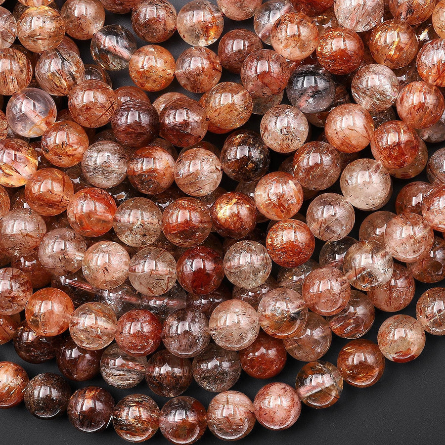 Rare Natural Red Copper Rutile Quartz Round Beads 6mm 8mm 10mm 12mm From Brazil 15.5" Strand