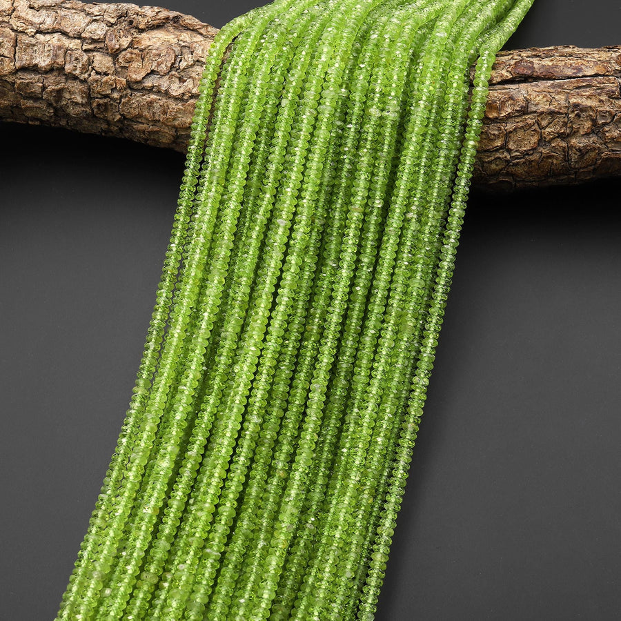 AAA Faceted Natural Green Peridot 4mm Thin Rondelle Beads Gemstone 15.5" Strand