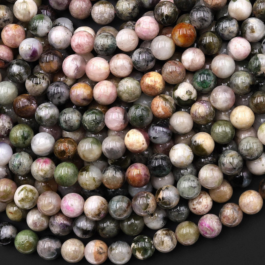 Natural Tourmaline Round Beads 6mm Earthy Pink Green Gemstone 15.5" Strand