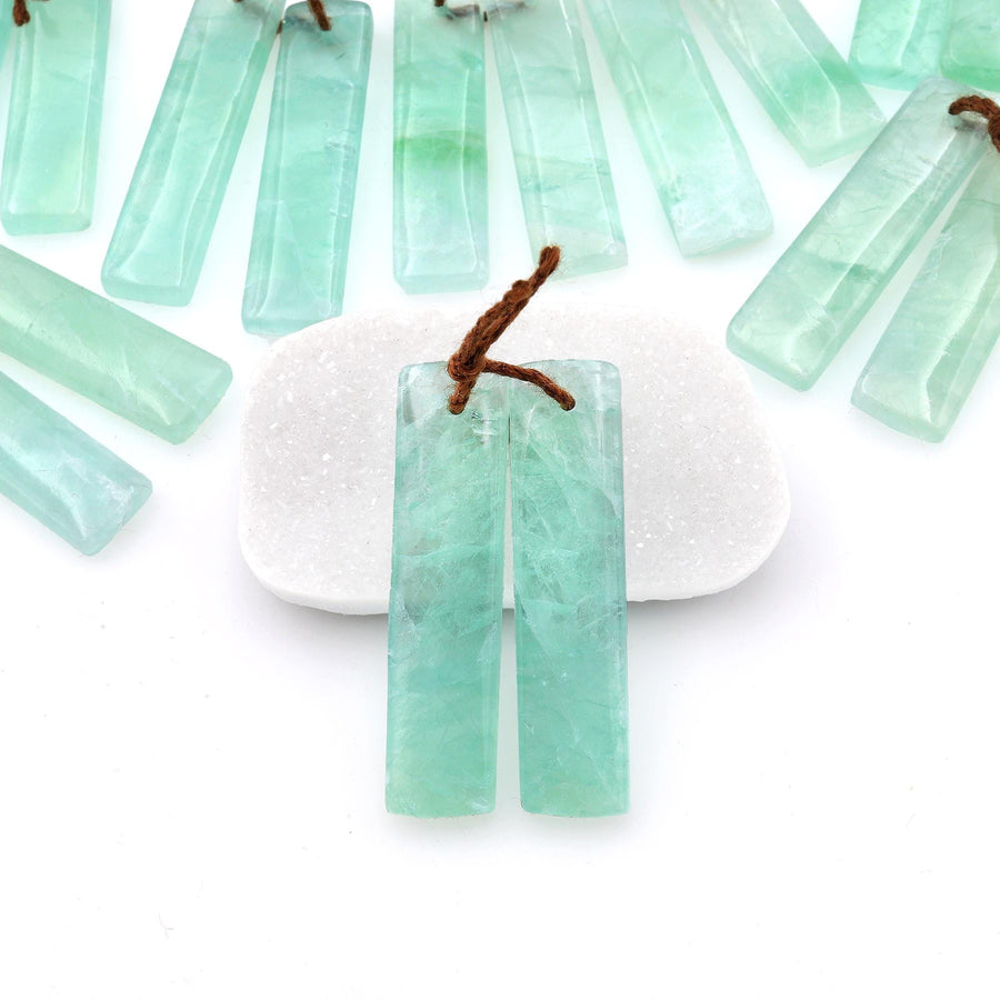 Natural Light Green Fluorite Rectangle Earring Pair Drilled Gemstone Matched Beads