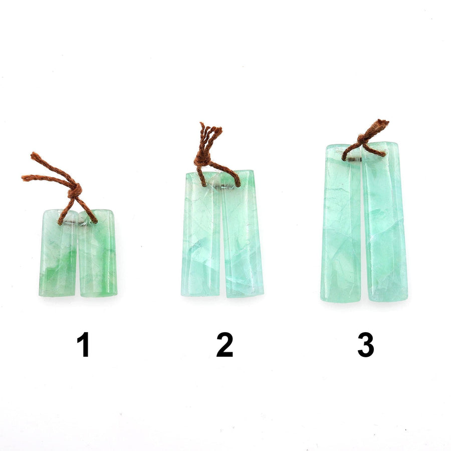 Natural Light Green Fluorite Rectangle Earring Pair Drilled Gemstone Matched Beads AA1