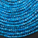 AAA Translucent Natural Teal Blue Apatite Faceted 4mm Cube Beads Gemstone 15.5" Strand b4746