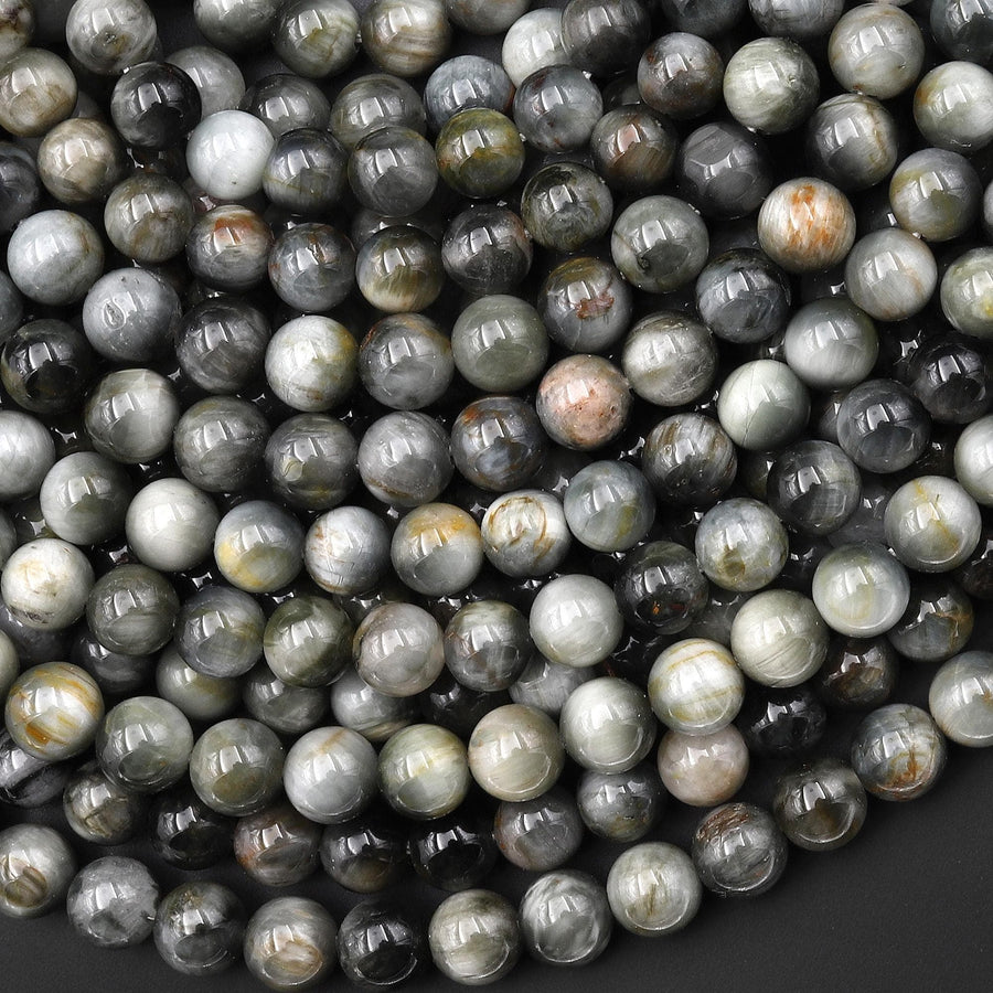 Natural Eagle Eye 5mm 6mm 7mm 8mm 10mm Round Beads Aka Hawk Eye 15.5" Strand