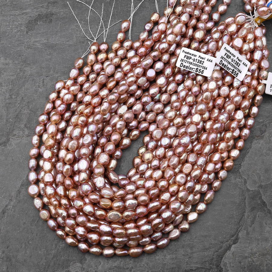 AAA Genuine Natural Metallic Mauve Pink Freshwater Pearl 8mm Nugget Beads 14" Strand