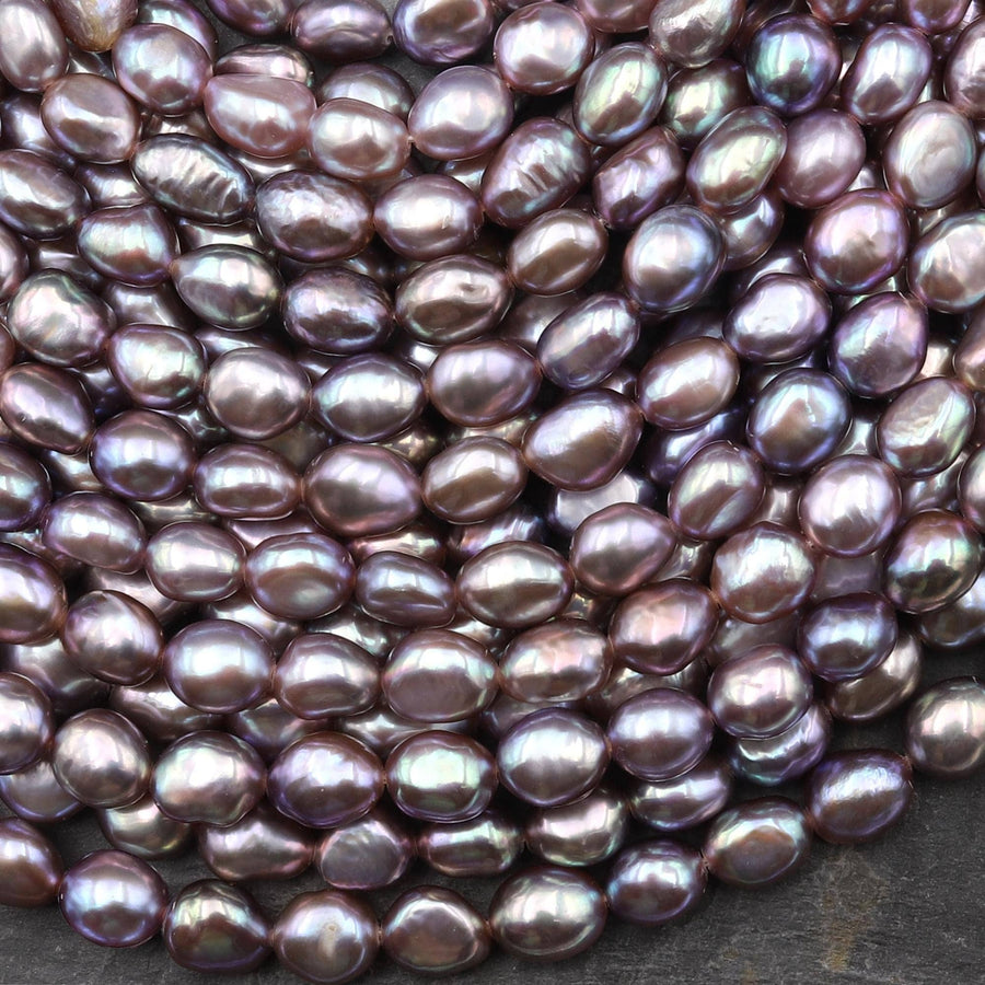 AAA Genuine Natural Metallic Silvery Mauve Purple Freshwater Pearl 8mm Nugget Beads 14" Strand