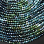 Faceted Natural Blue Tourmaline 3mm Round Beads Ombre Gemstone 15.5" Strand