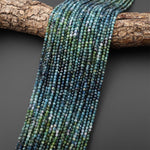 Faceted Natural Blue Tourmaline 3mm Round Beads Ombre Gemstone 15.5" Strand