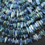 Natural Bicolor Silvery Teal Blue Green Kyanite Freeform Center Drilled Rondelle Spike Beads 15.5" Strand
