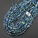 Natural Bicolor Silvery Teal Blue Green Kyanite Freeform Center Drilled Rondelle Spike Beads 15.5" Strand