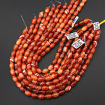 AAA Natural Fiery Orange Red Banded Agate Drum Barrel Beads 10x13mm 15.5" Strand