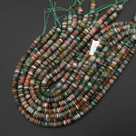 AAA Natural Indian Agate 6mm 8mm Smooth Thin Saucer Rondelle Beads Aka Green Red Bloodstone 15.5" Strand
