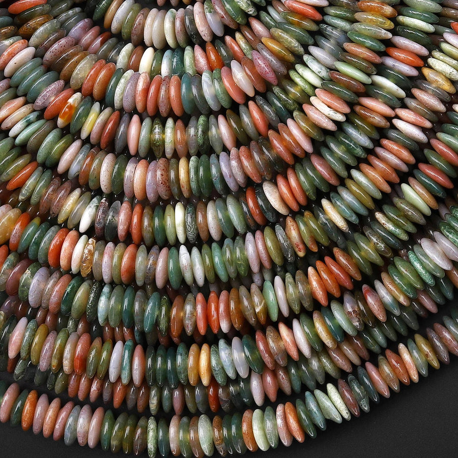 AAA Natural Indian Agate 6mm 8mm Smooth Thin Saucer Rondelle Beads Aka Green Red Bloodstone 15.5" Strand