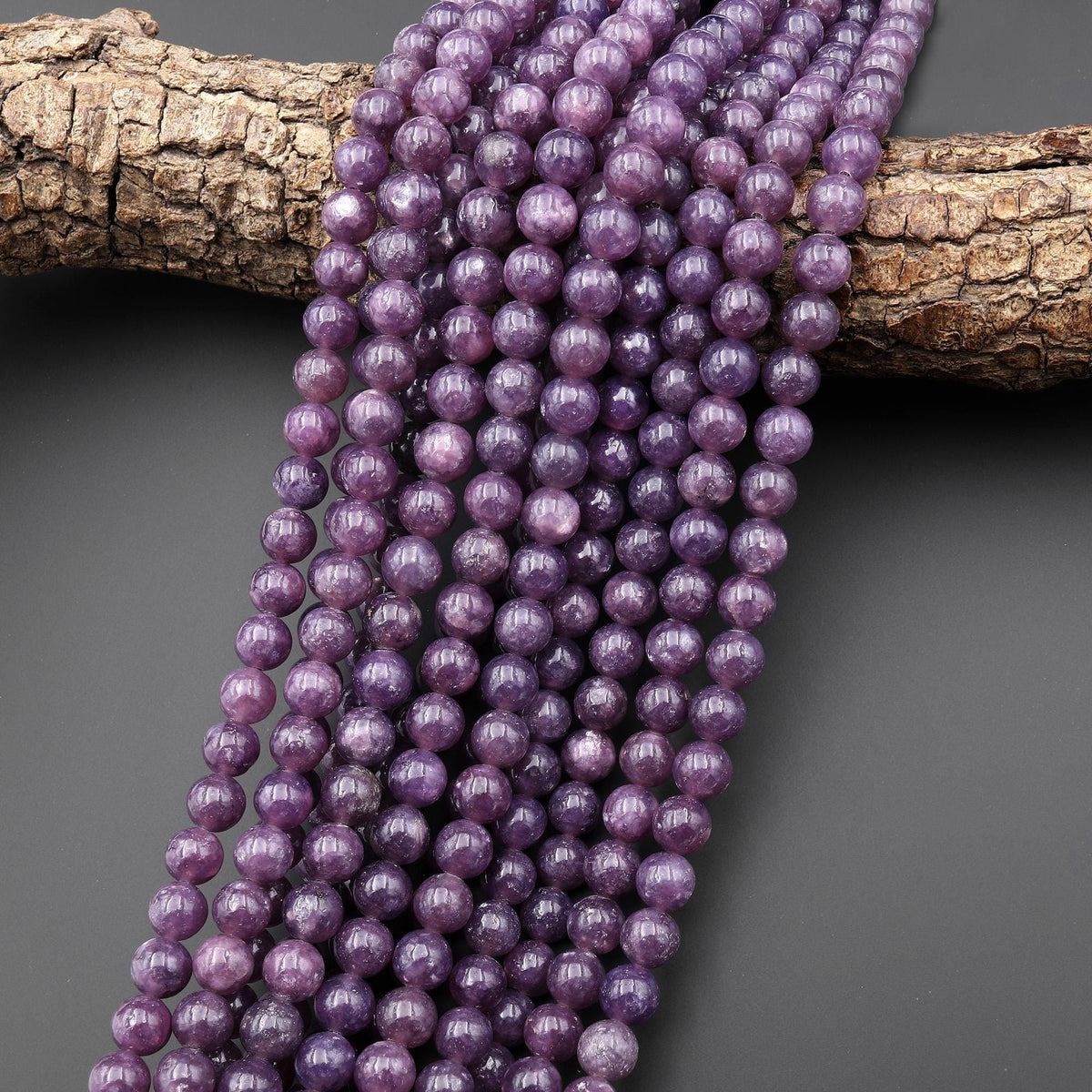 Smooth Rocks America AAA Natural Maroon Purple Lepidolite w/ Mica 4mm 6mm 8mm 10mm Smooth R ...