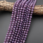 AAA Natural Maroon Purple Lepidolite w/ Mica 6mm 8mm Smooth Round Beads 15.5" Strand