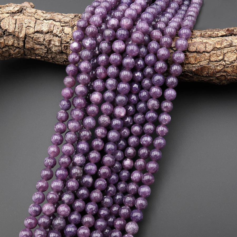 AAA Natural Maroon Purple Lepidolite w/ Mica 6mm 8mm Smooth Round Beads 15.5" Strand