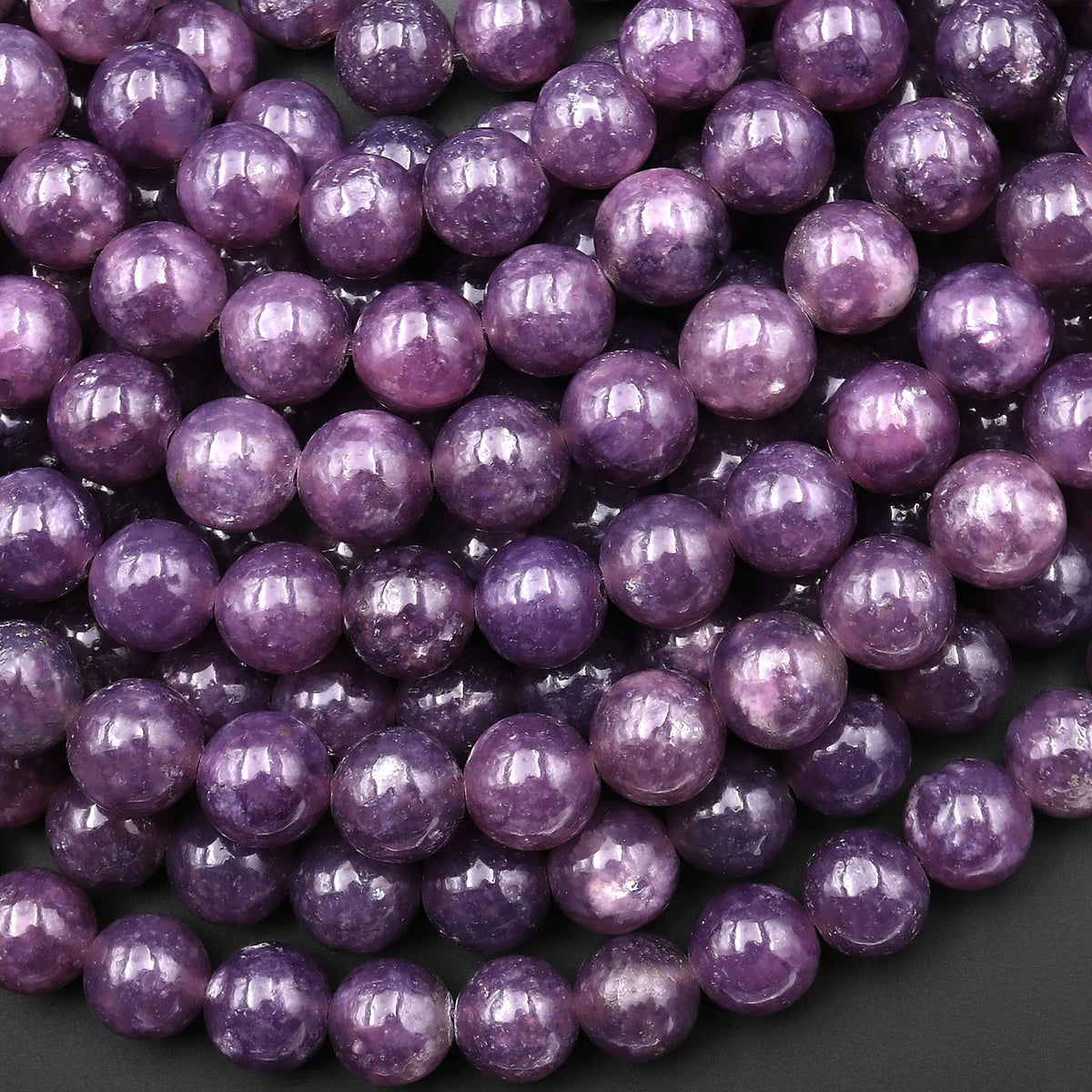 Smooth Rocks America AAA Natural Maroon Purple Lepidolite w/ Mica 4mm 6mm 8mm 10mm Smooth R ...