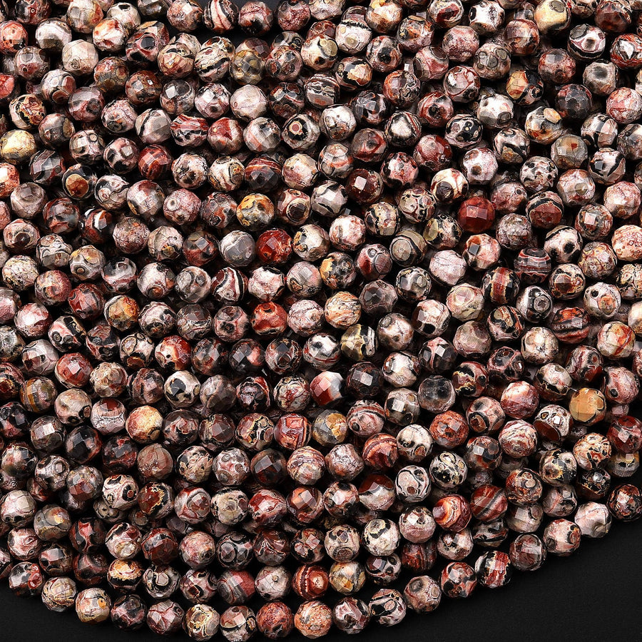 AAA Faceted Natural Leopard Skin Jasper 3mm 4mm Round Beads Gemstone 15" Strand