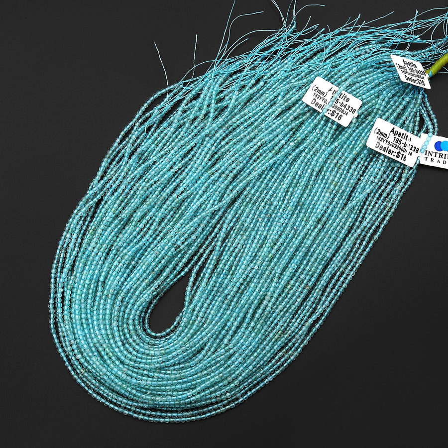 AAA Natural Aqua Blue Apatite 2mm Smooth Round Beads 15.5" Strand