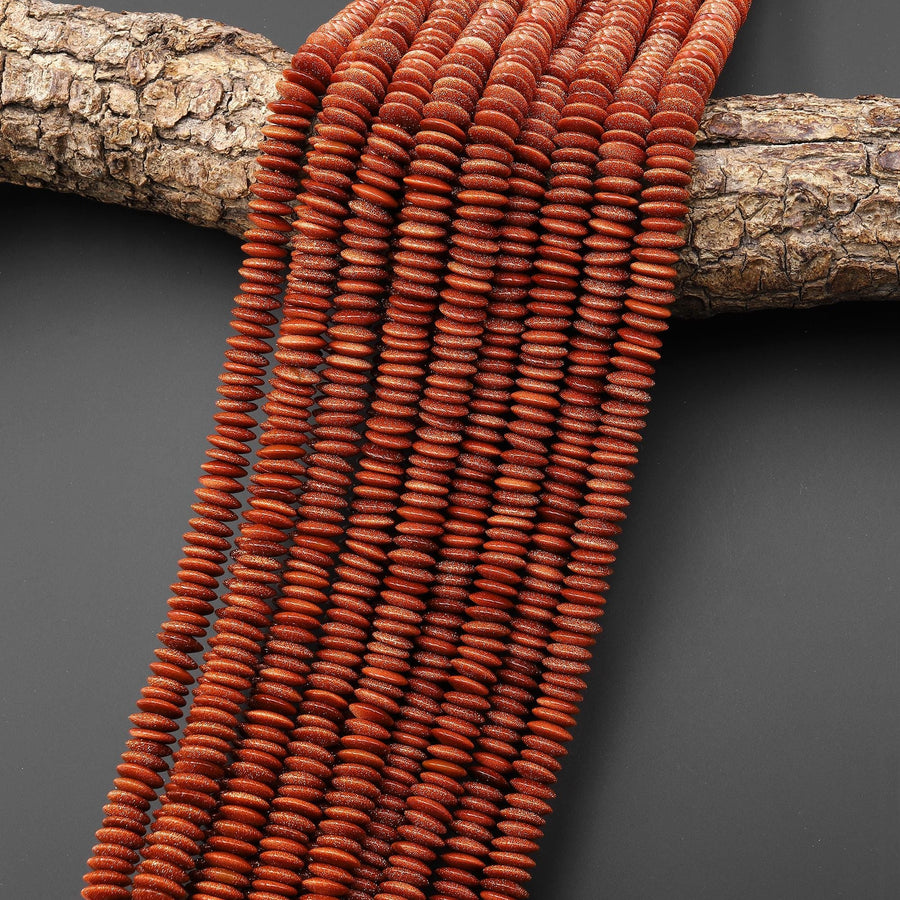AAA Sparkling Goldstone Sandstone Smooth Thin Saucer Rondelle Beads 6mm 15.5" Strand