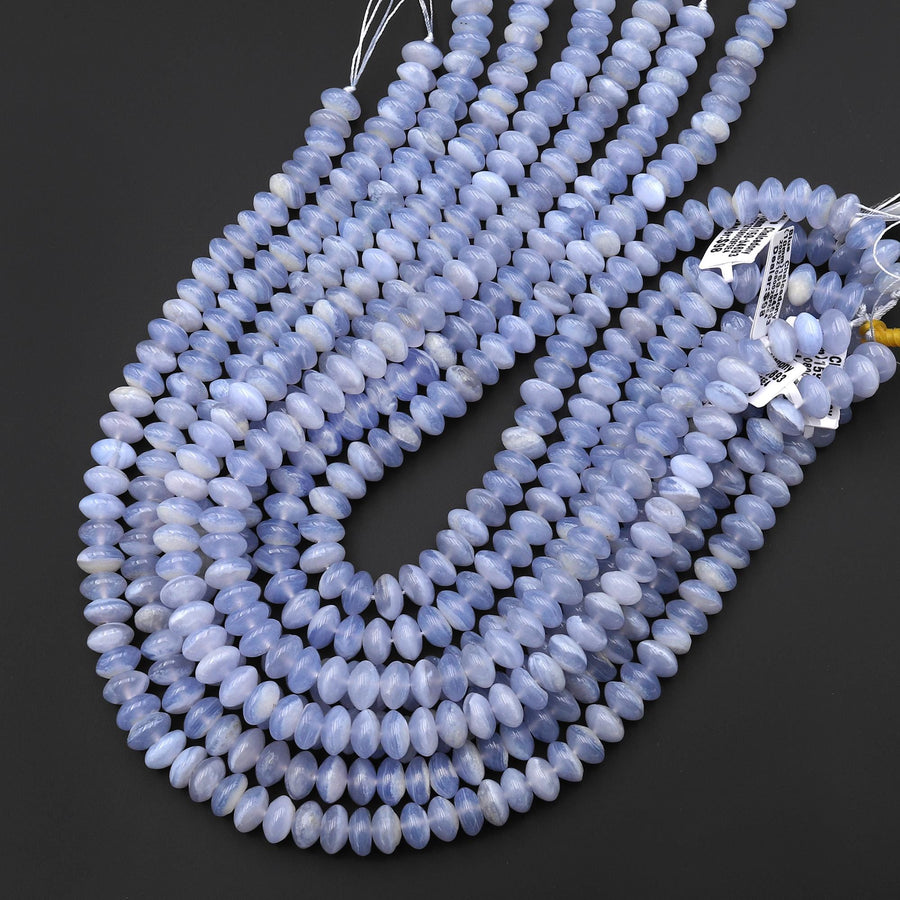 AAA Natural Blue Chalcedony Smooth Rondelle Saucer Beads 10mm 15.5" Strand
