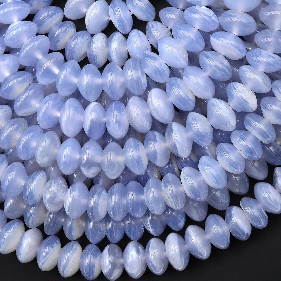 AAA Natural Blue Chalcedony Smooth Rondelle Saucer Beads 10mm 15.5" Strand