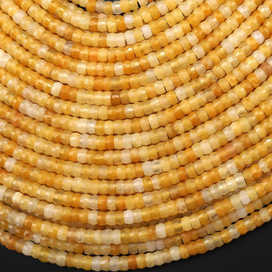 AAA Faceted Natural Yellow Aventurine Heishi Rondelle Beads 4mm 15" Strand