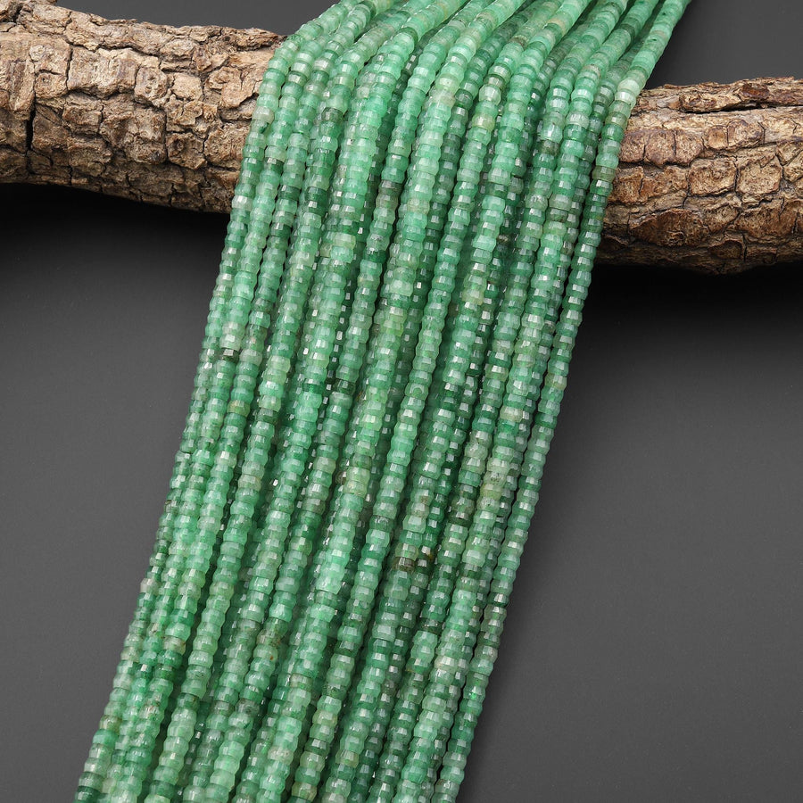 AAA Faceted Natural Green Aventurine Heishi Rondelle Beads 4mm 15" Strand