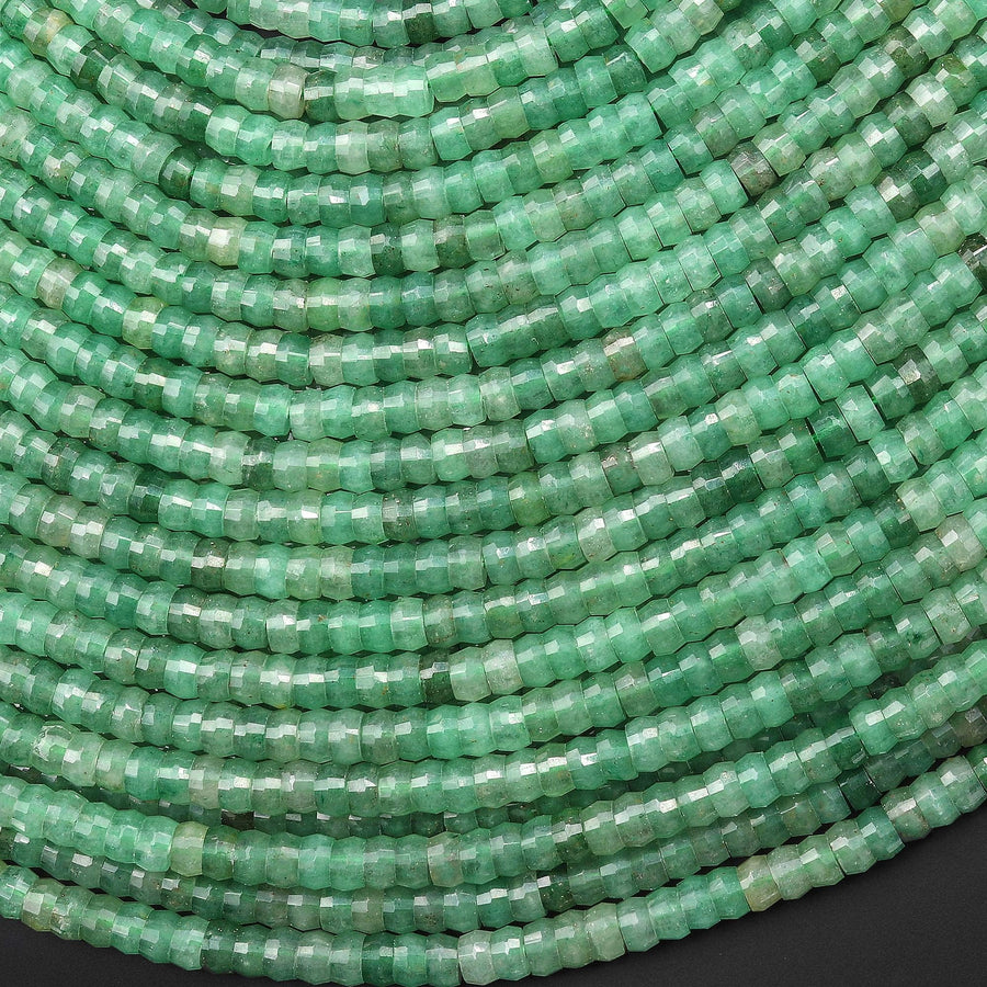 AAA Faceted Natural Green Aventurine Heishi Rondelle Beads 4mm 15" Strand